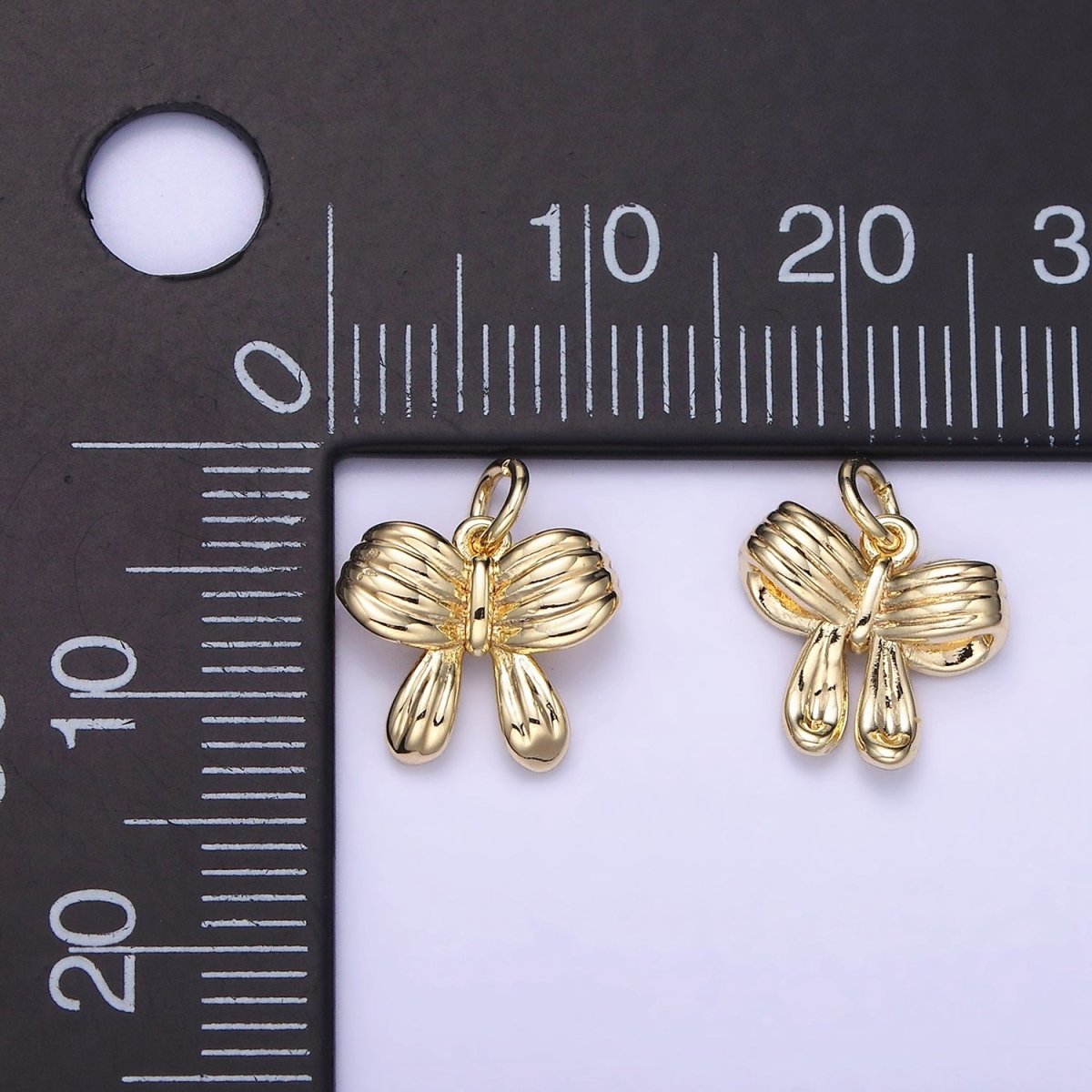 14K Gold Filled Ribbon Bow Lined Minimalist Mini Charm | AG668 - DLUXCA