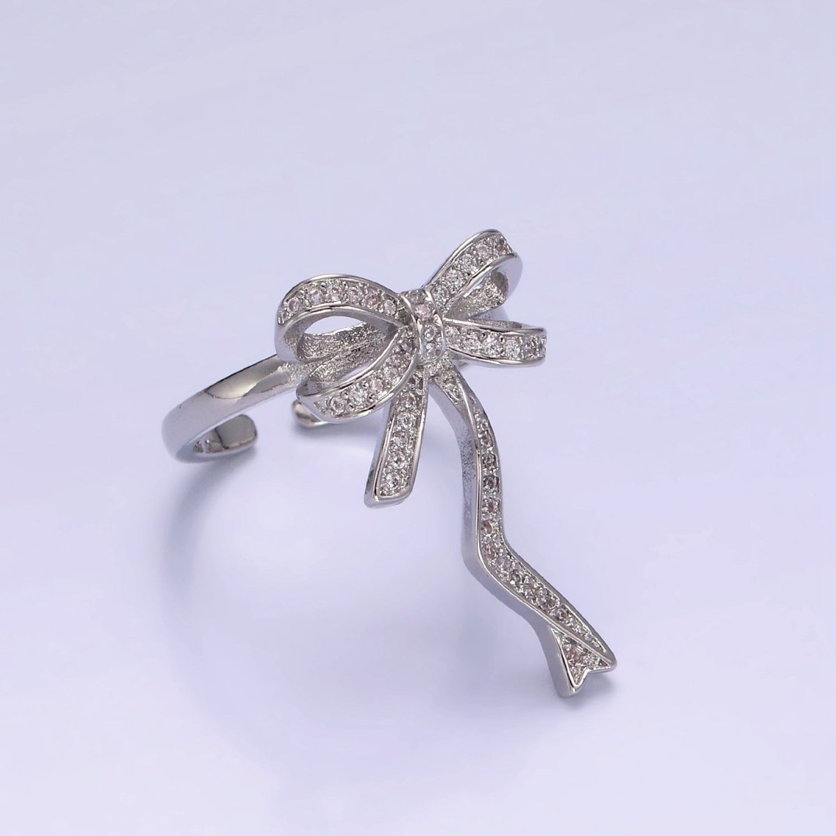 14K Gold Filled Ribbon Bow Micro Paved CZ Adjustable Ring Coquette Girl Jewelry | O1310 - DLUXCA