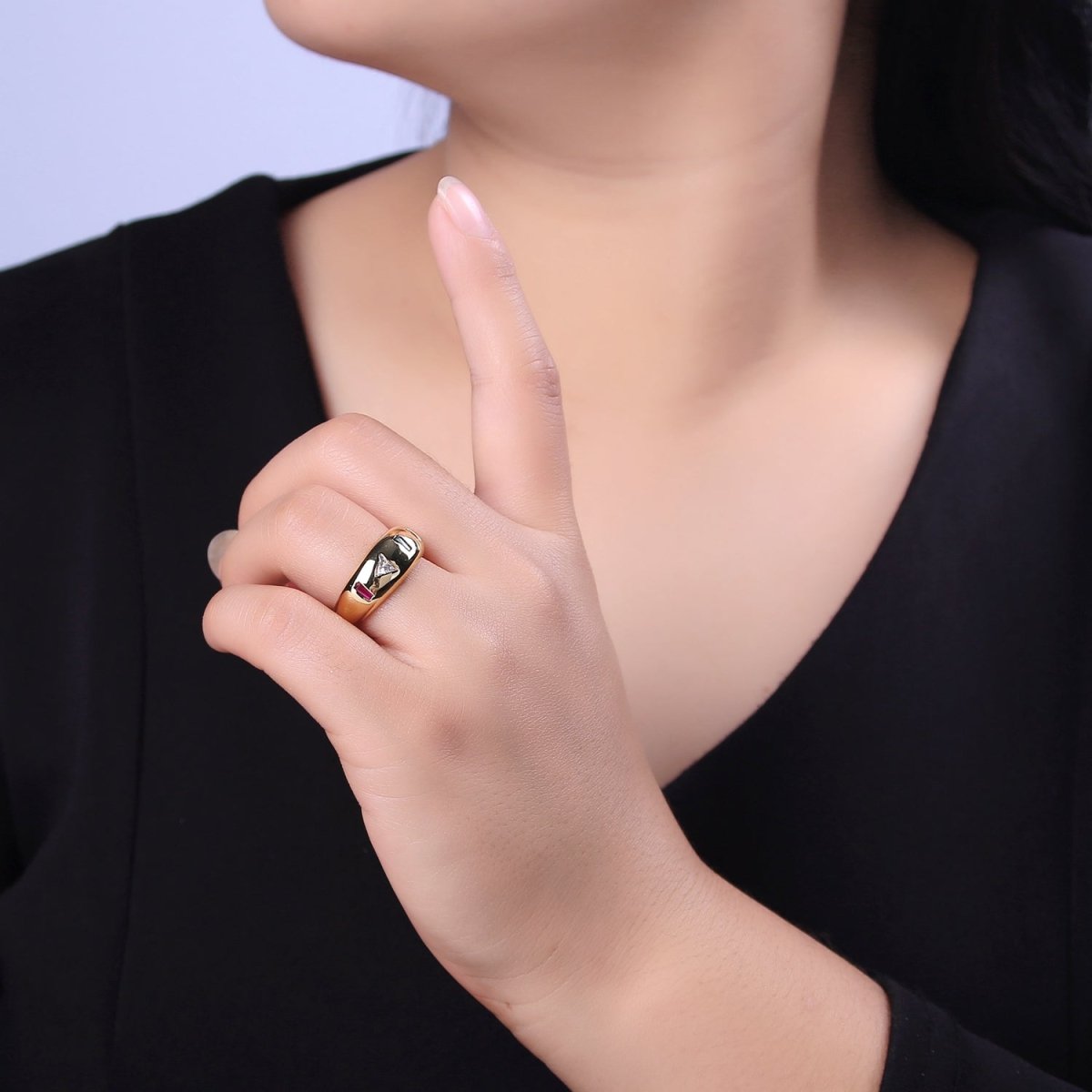 14K Gold Filled Ring Open Adjustable Cubic Ring Play Pause Button Inspired CZ Ring U-379 U-380 - DLUXCA