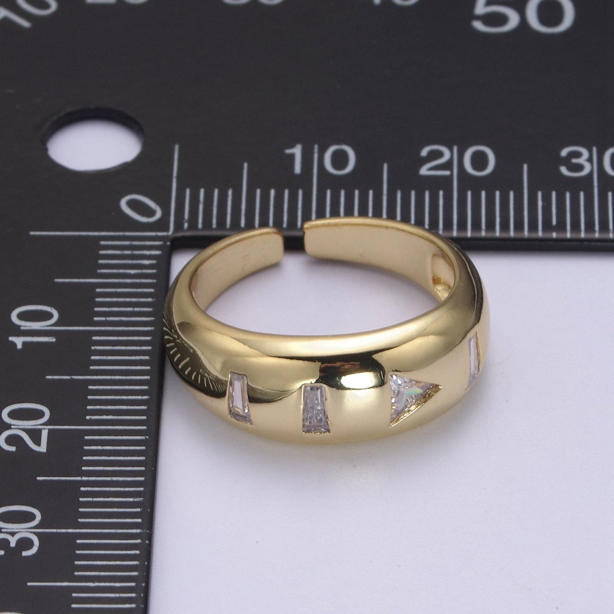 14K Gold Filled Ring Open Adjustable Cubic Ring Play Pause Button Inspired CZ Ring U-379 U-380 - DLUXCA