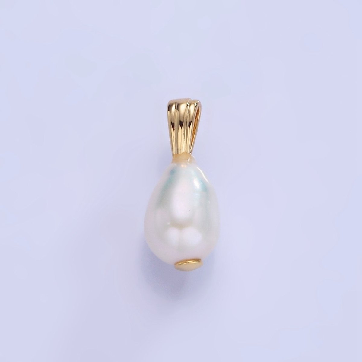 14K Gold Filled Ringed Baroque White Freshwater Pearl Lined Bail Pendant | P1729 - DLUXCA