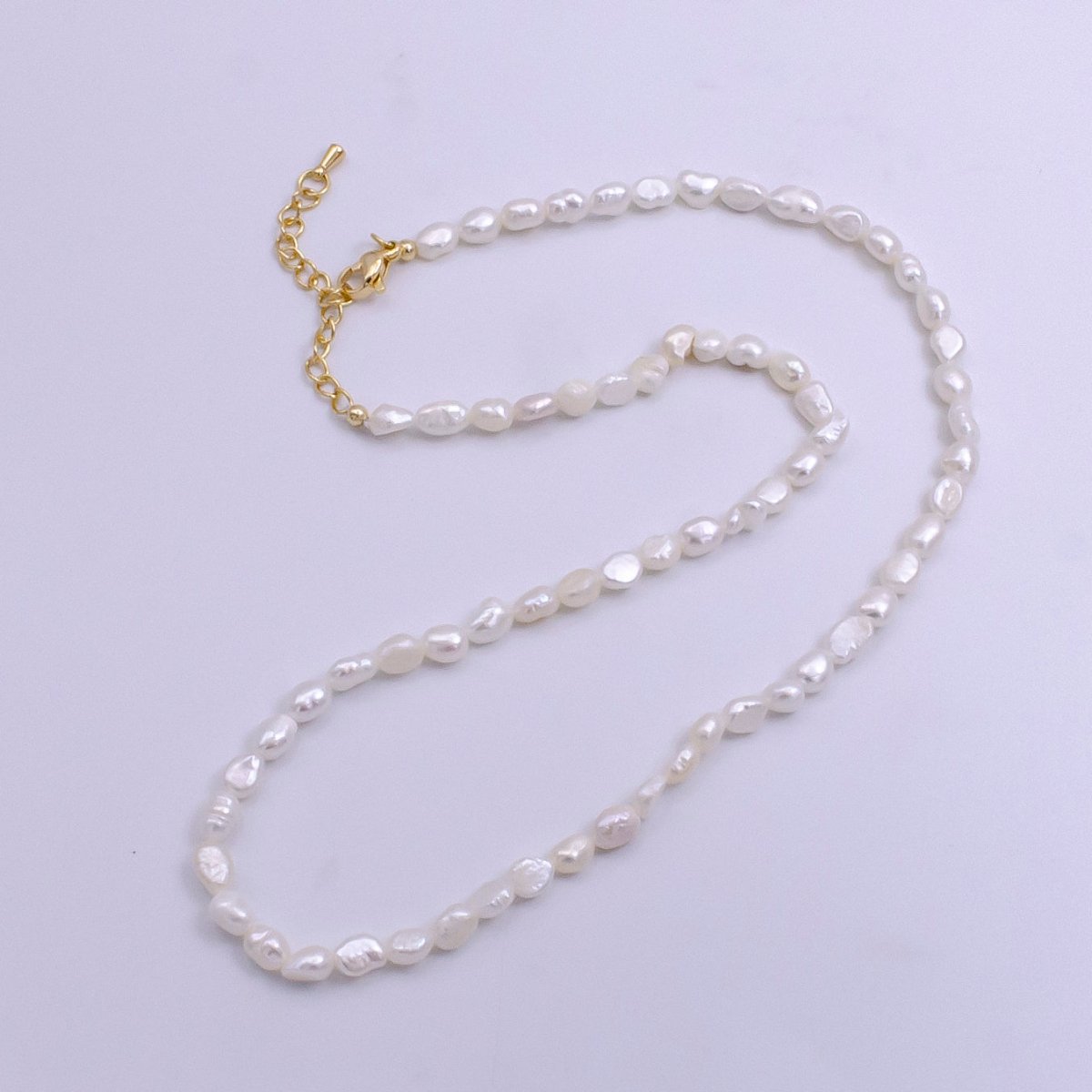 14K Gold Filled Ringed Freshwater Pearl 17 Inch Layering Necklace w. Extender | WA-244 - DLUXCA
