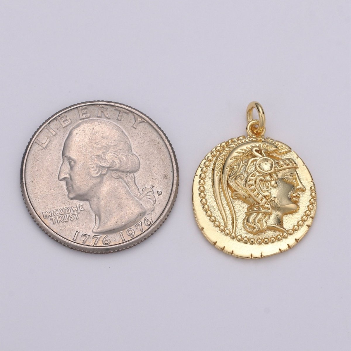 14k Gold Filled Roman Gold Coin Pendant, Greek Warrior Heracles Coin Pendant, Earing DIY, Warrior Coin Pendant, Hercules coin Pendant D-147 - DLUXCA