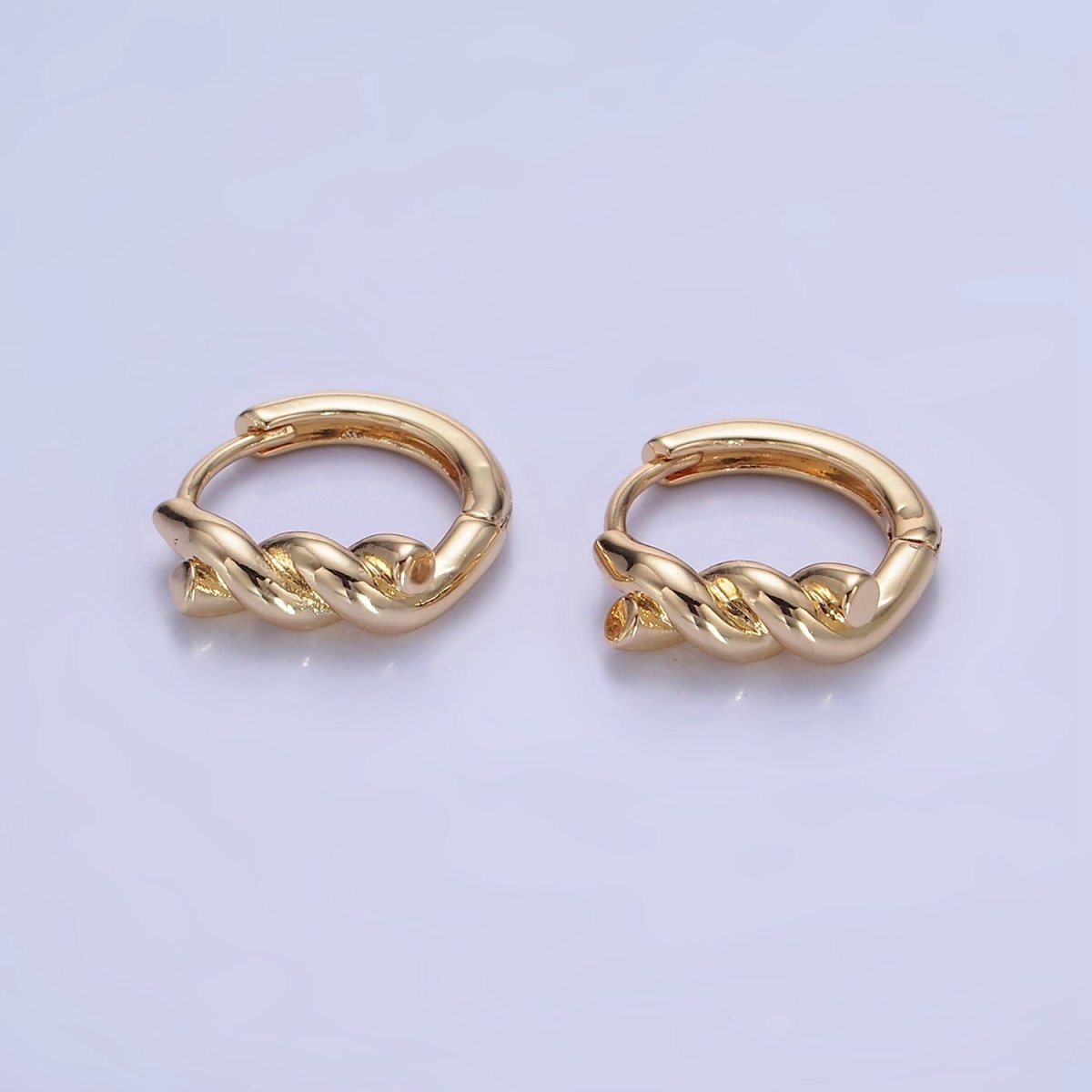 14K Gold Filled Rope Croissant Cartilage Huggie Earrings in Gold & Silver | AB1364 AB1365 - DLUXCA