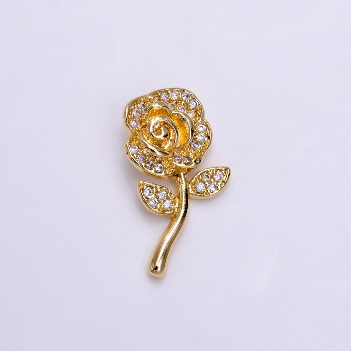 14K Gold Filled Rose Flower Clear Micro Paved CZ Open Back Loop Pendant | AC1457 - DLUXCA