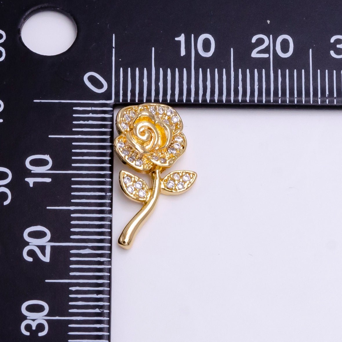 14K Gold Filled Rose Flower Clear Micro Paved CZ Open Back Loop Pendant | AC1457 - DLUXCA