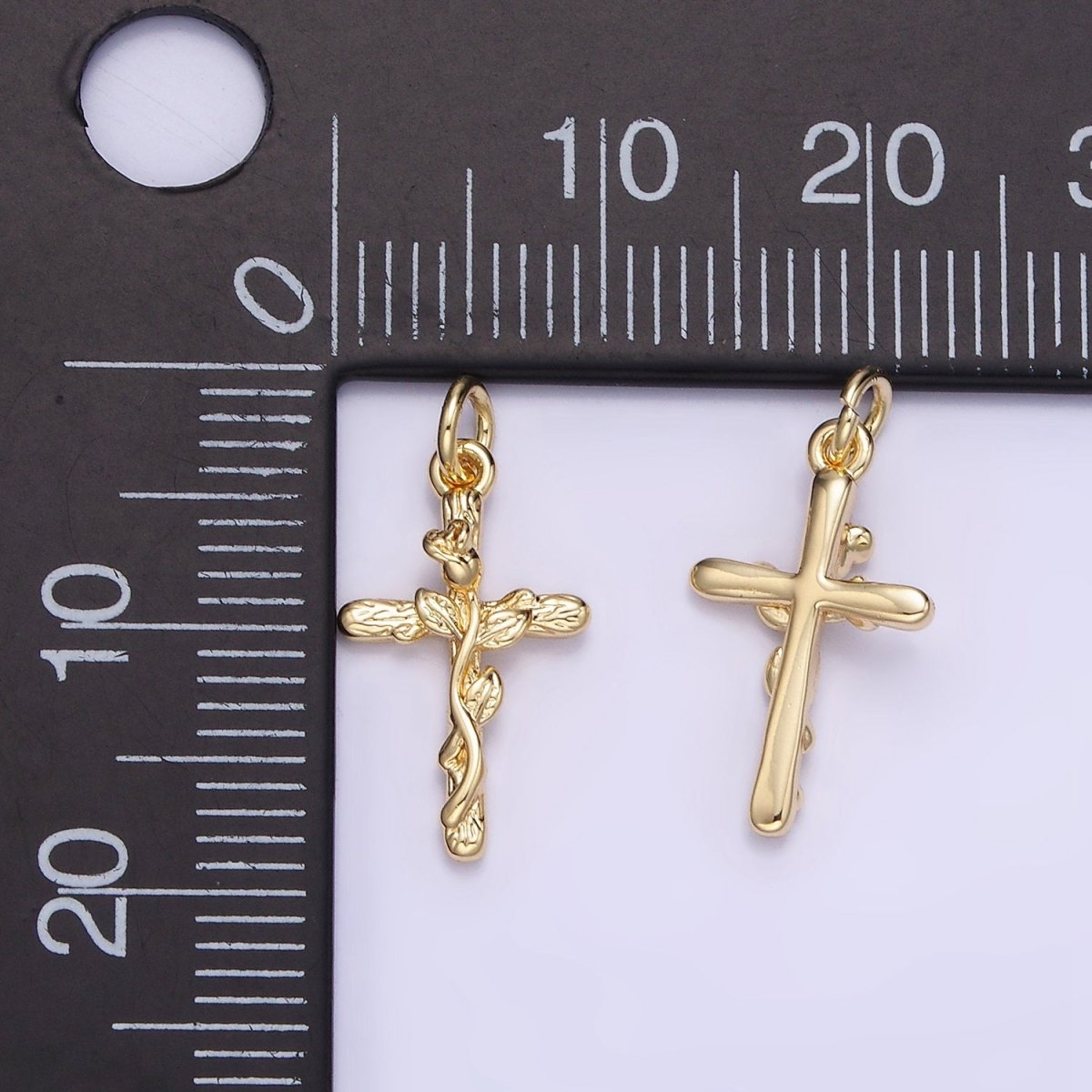 14K Gold Filled Rose Flower Cross Minimalist Charm | AG732 - DLUXCA