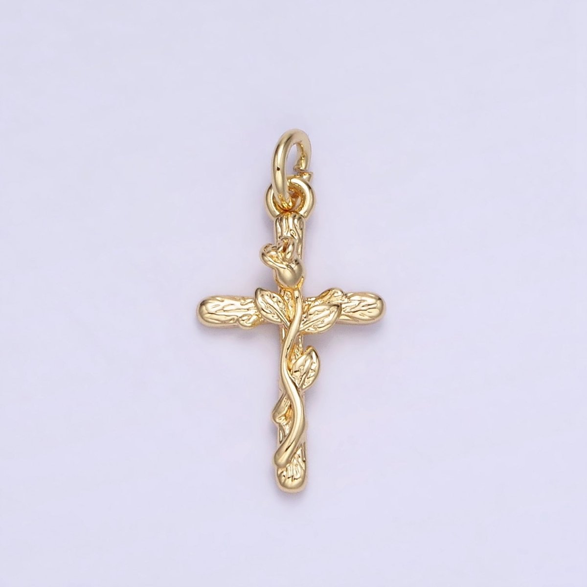 14K Gold Filled Rose Flower Cross Minimalist Charm | AG732 - DLUXCA