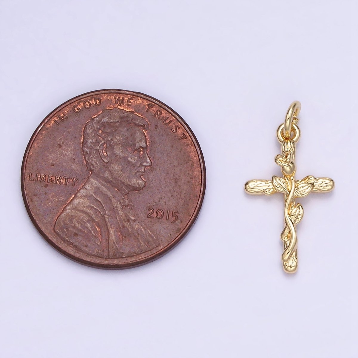 14K Gold Filled Rose Flower Cross Minimalist Charm | AG732 - DLUXCA