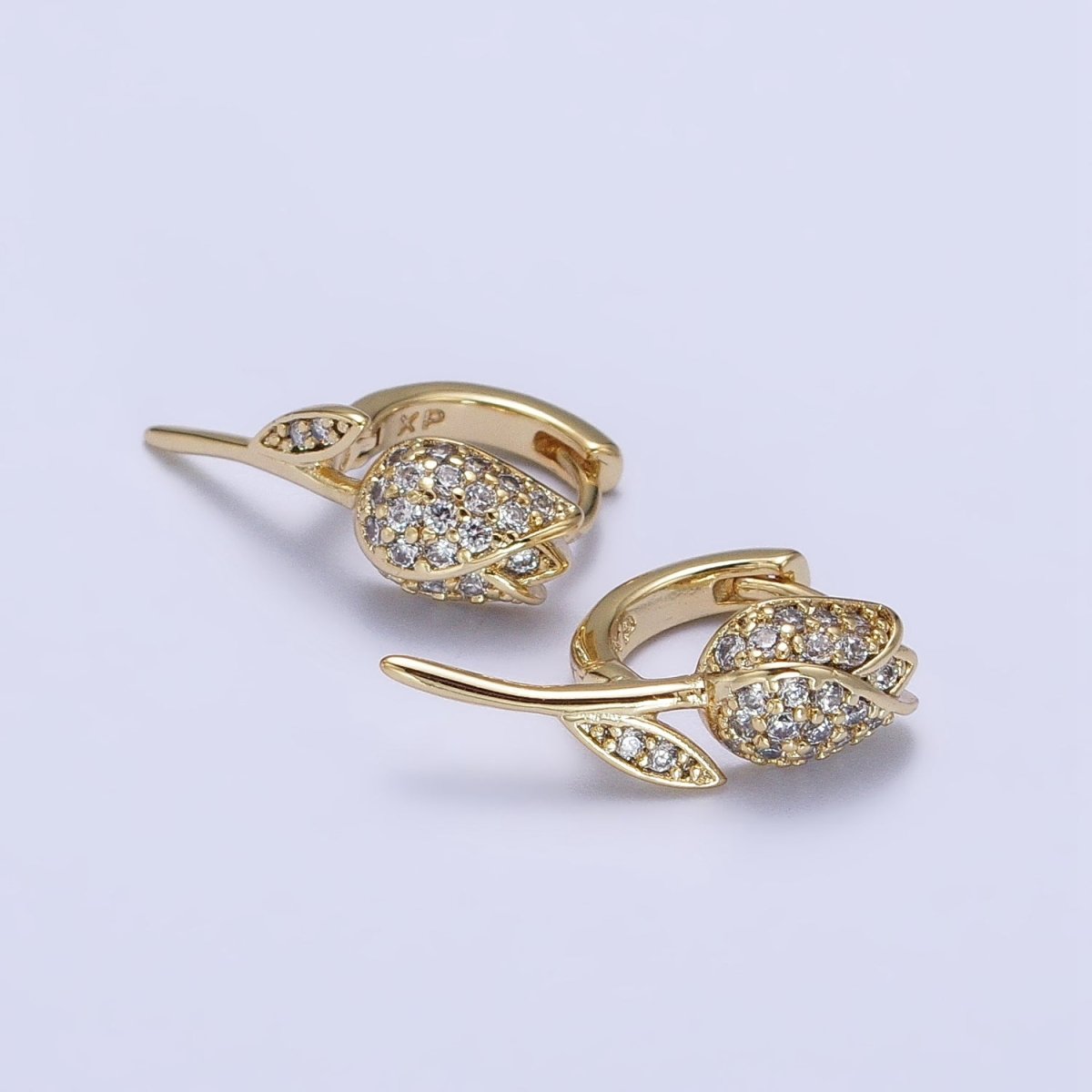 14K Gold Filled Rose Flower Micro Paved CZ Cartilage Huggie Earrings | AB269 - DLUXCA