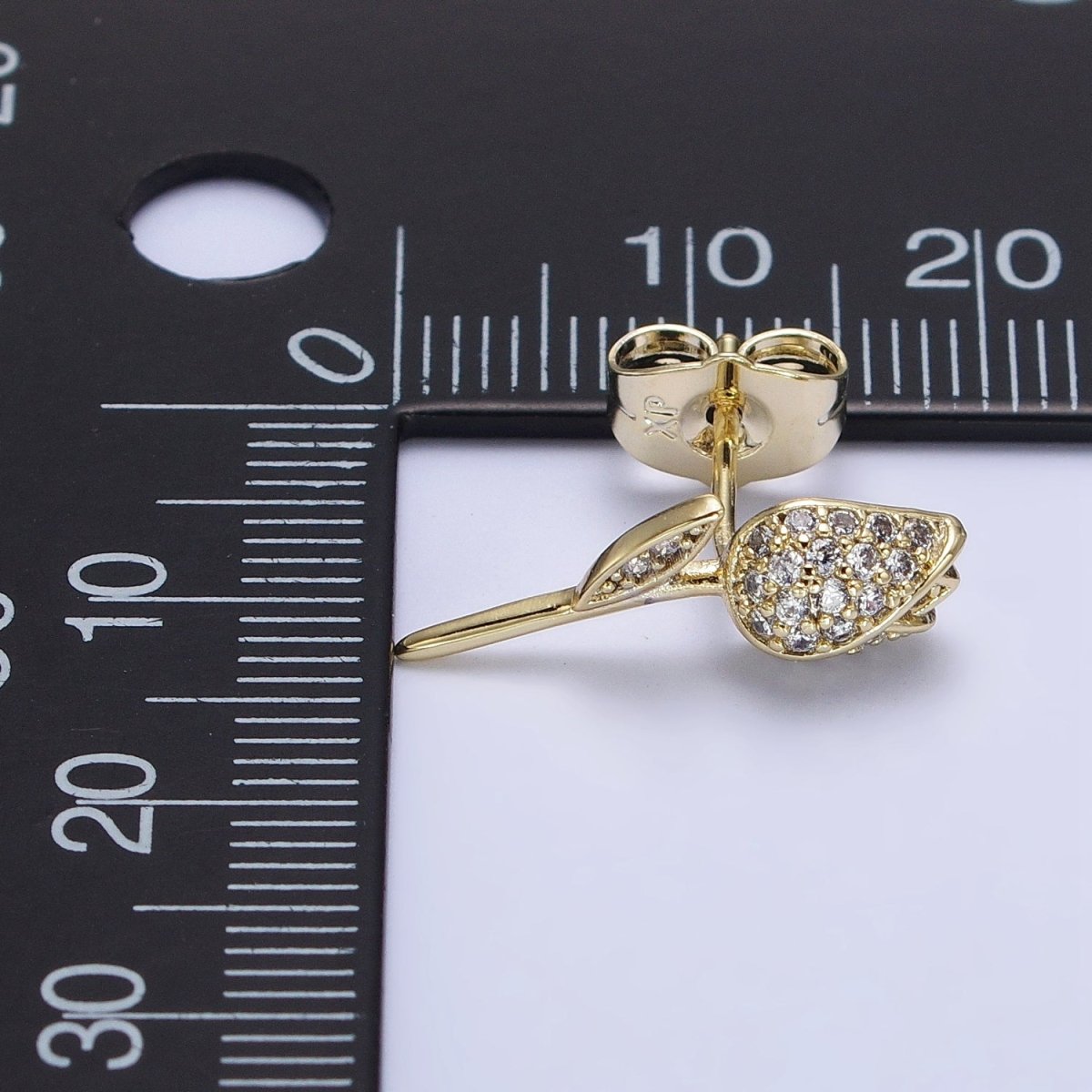 14K Gold Filled Rose Flower Micro Paved CZ Stud Earrings | AB315 - DLUXCA