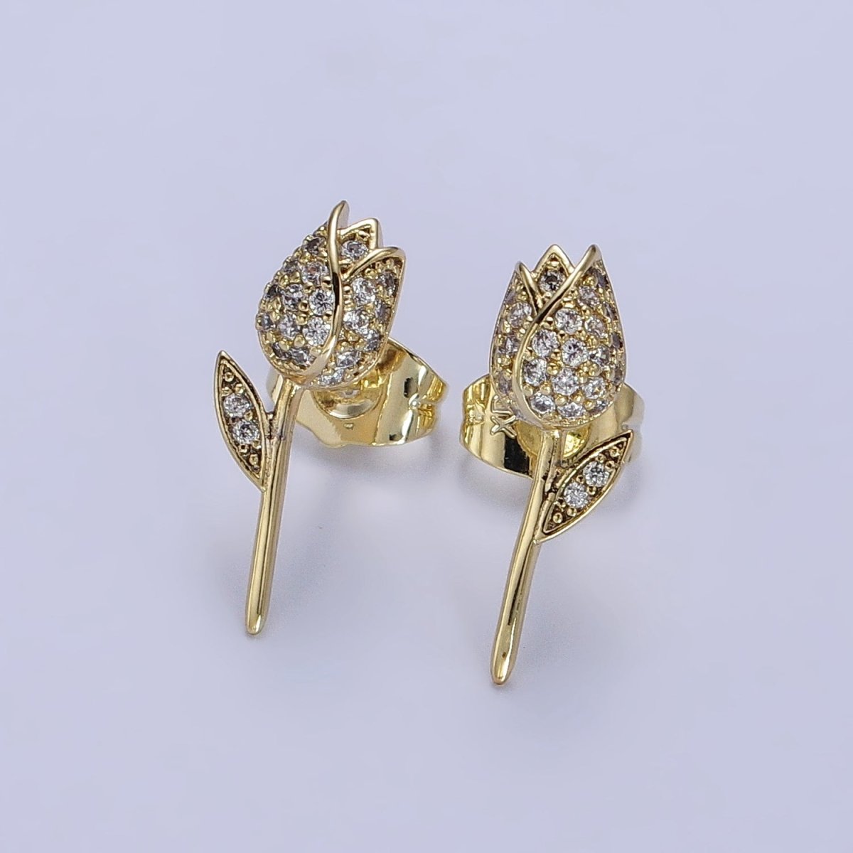 14K Gold Filled Rose Flower Micro Paved CZ Stud Earrings | AB315 - DLUXCA