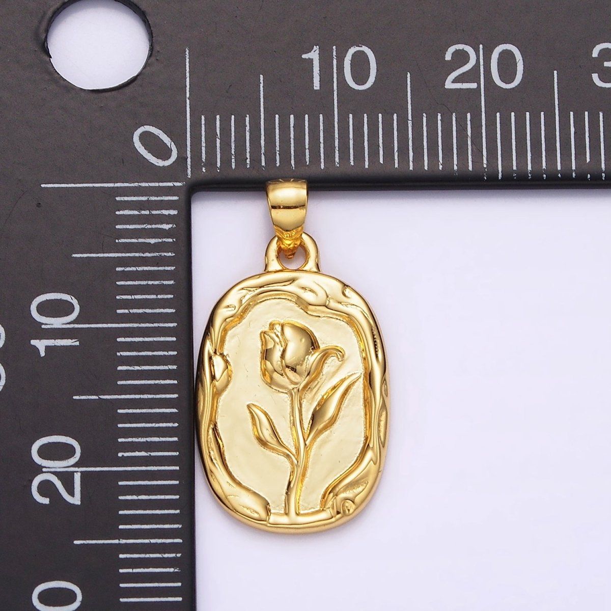 14K Gold Filled Rose Flower Molten Stamped Oval Pendant in Gold & Silver | N1787 N1788 - DLUXCA