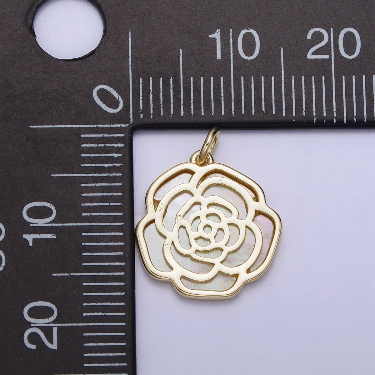 14K Gold Filled Rose Flower Shell Pearl Charm | AC1501 - DLUXCA
