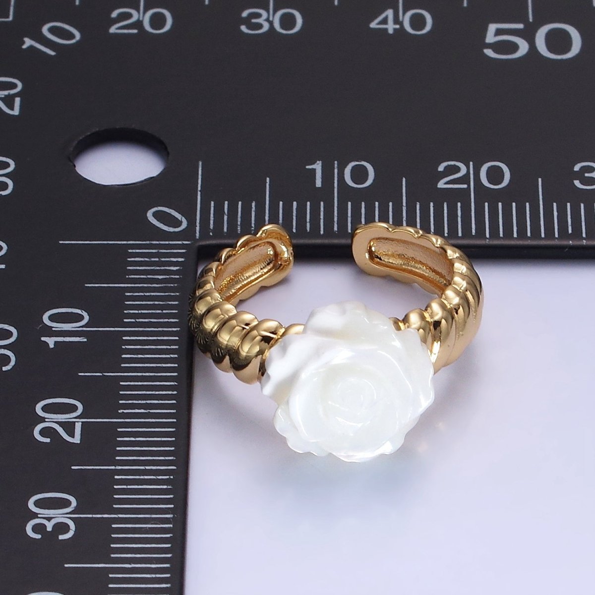 14K Gold Filled Rose Flower Shell Pearl Croissant Ring | O1314 - DLUXCA