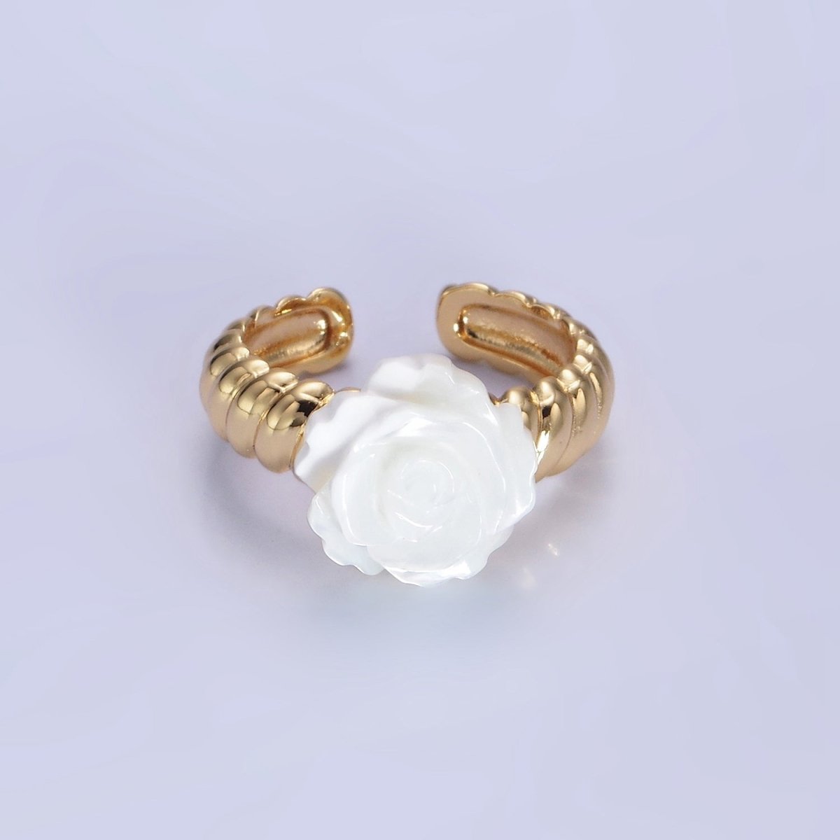 14K Gold Filled Rose Flower Shell Pearl Croissant Ring | O1314 - DLUXCA