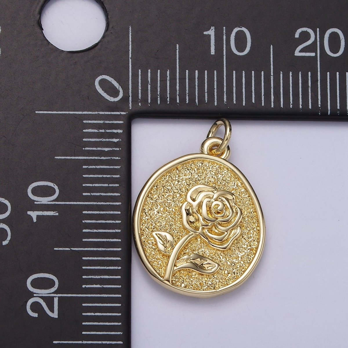 14K Gold Filled Rose June Birth Flower Hammered Stamped Personalized Double Sided Charm | AG226 - DLUXCA