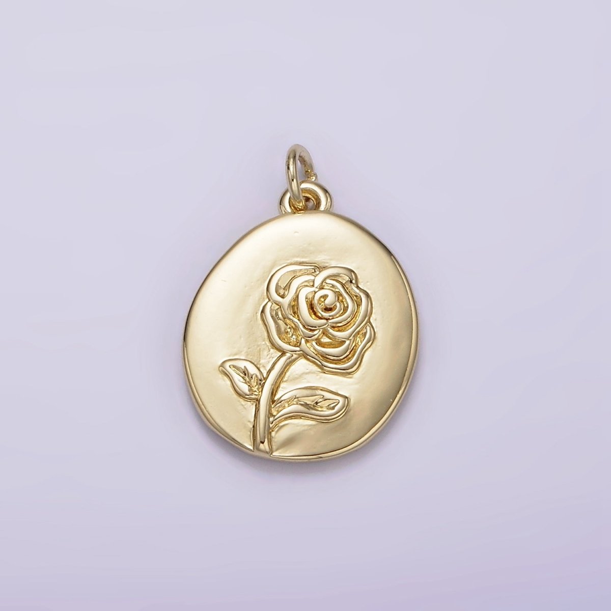 14K Gold Filled Rose June Birth Flower Hammered Stamped Personalized Double Sided Charm | AG226 - DLUXCA