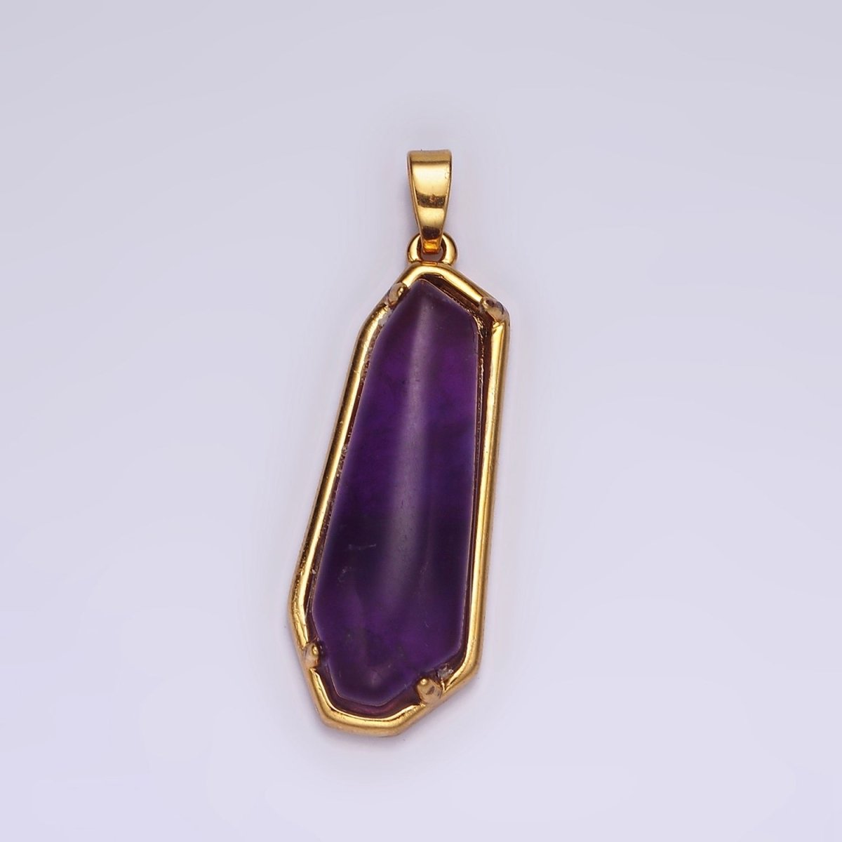 14K Gold Filled Rose Quartz, Aventurine, Amethyst Geometric Bezel Pendant in Gold & Silver | N2030 - N2034 - DLUXCA