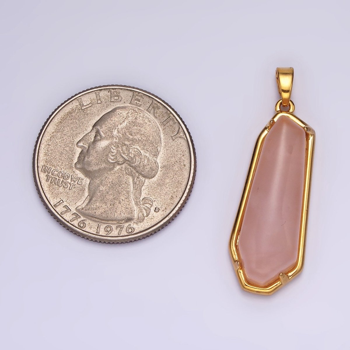 14K Gold Filled Rose Quartz, Aventurine, Amethyst Geometric Bezel Pendant in Gold & Silver | N2030 - N2034 - DLUXCA