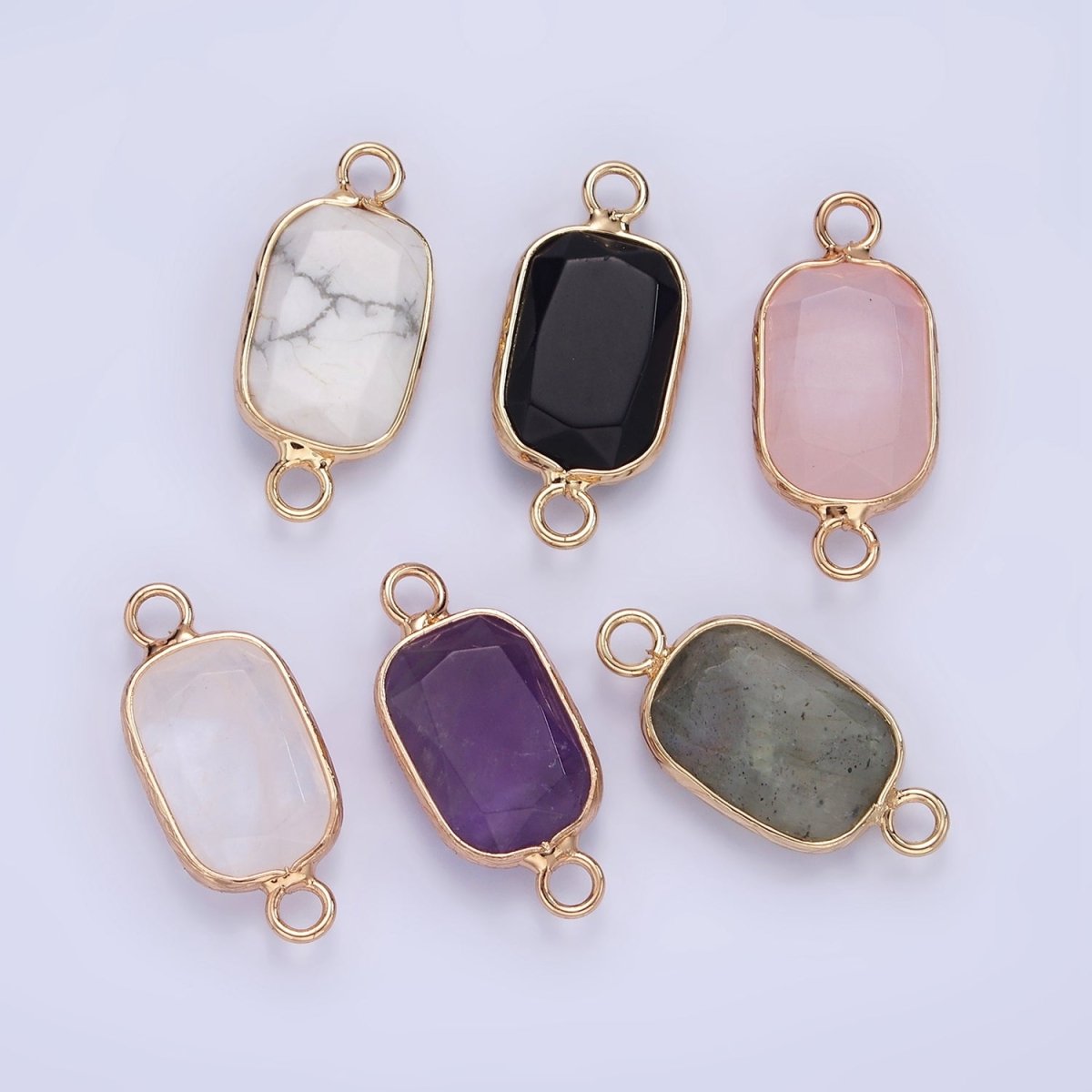 14K Gold Filled Rose Quartz, Clear Quartz, Howlite, Labradorite, Onyx, Amethyst Oval Bezel Connector | G-005 - G-010 - DLUXCA