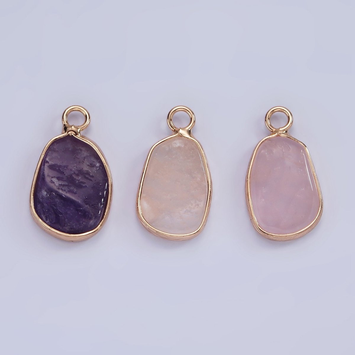 14K Gold Filled Rose Quartz, Pink Quartz, Amethyst Abstract Oval Bezel Charm | N1696 - N1698 - DLUXCA