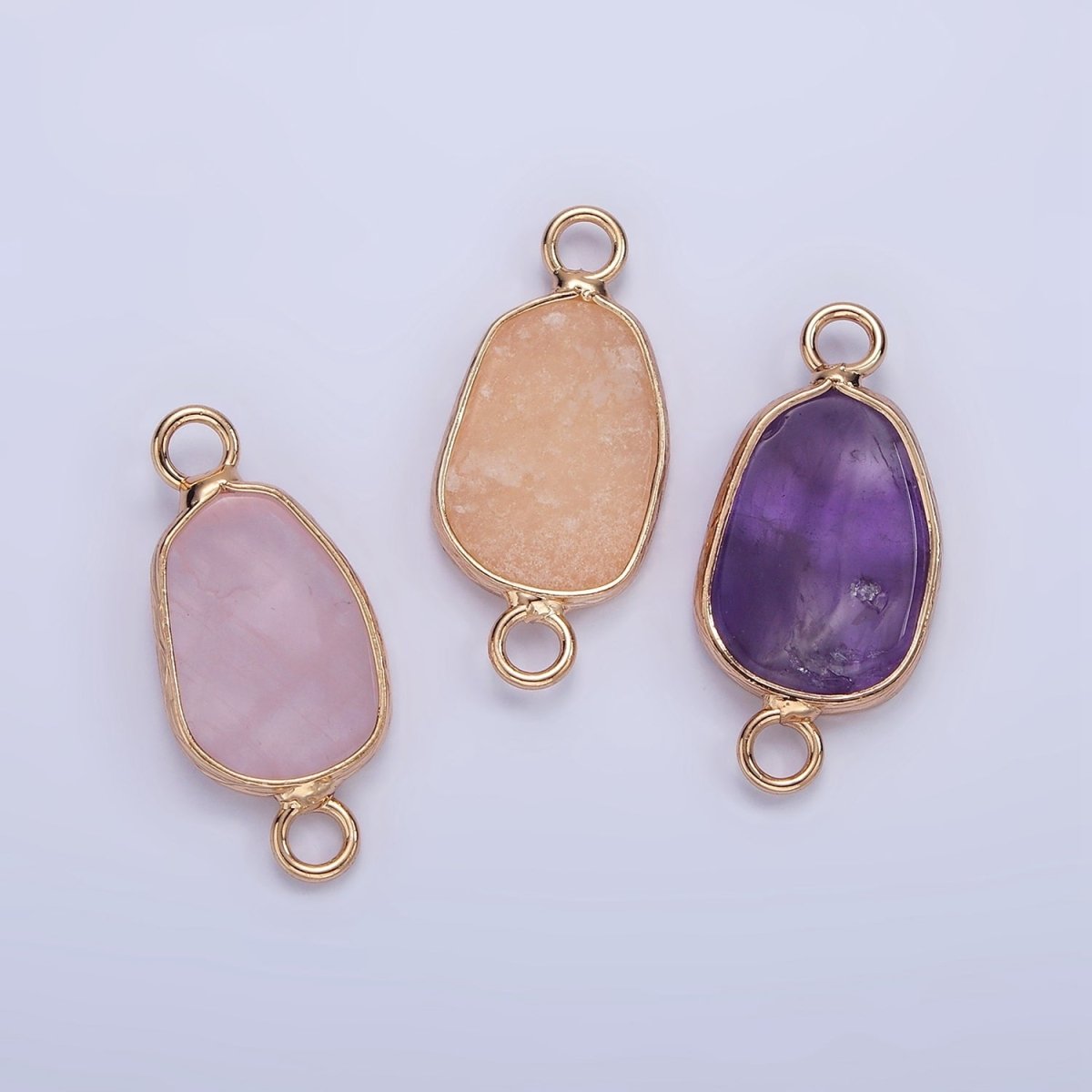 14K Gold Filled Rose Quartz, Pink Quartz, Amethyst Abstract Oval Bezel Connector | G-011 - G-013 - DLUXCA