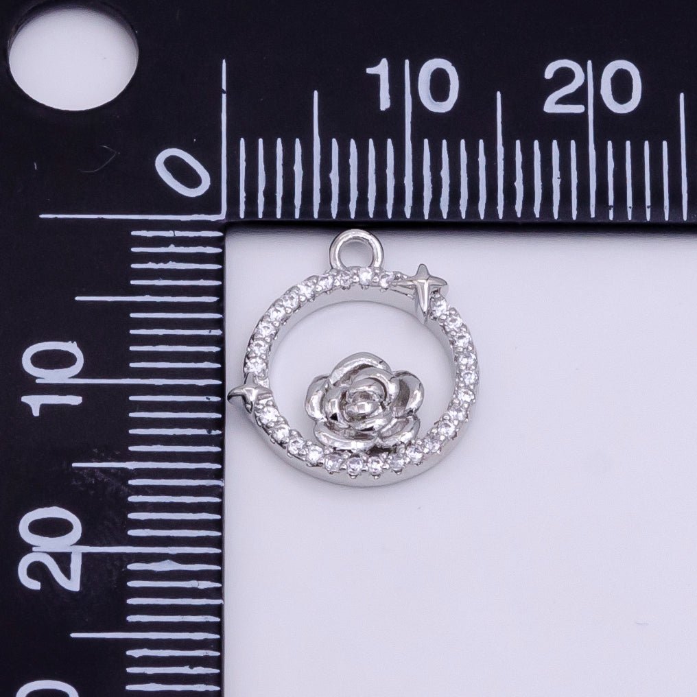 14K Gold Filled Rose Star Open Micro Paved Round Charm in Gold & Silver | W469 W470 - DLUXCA