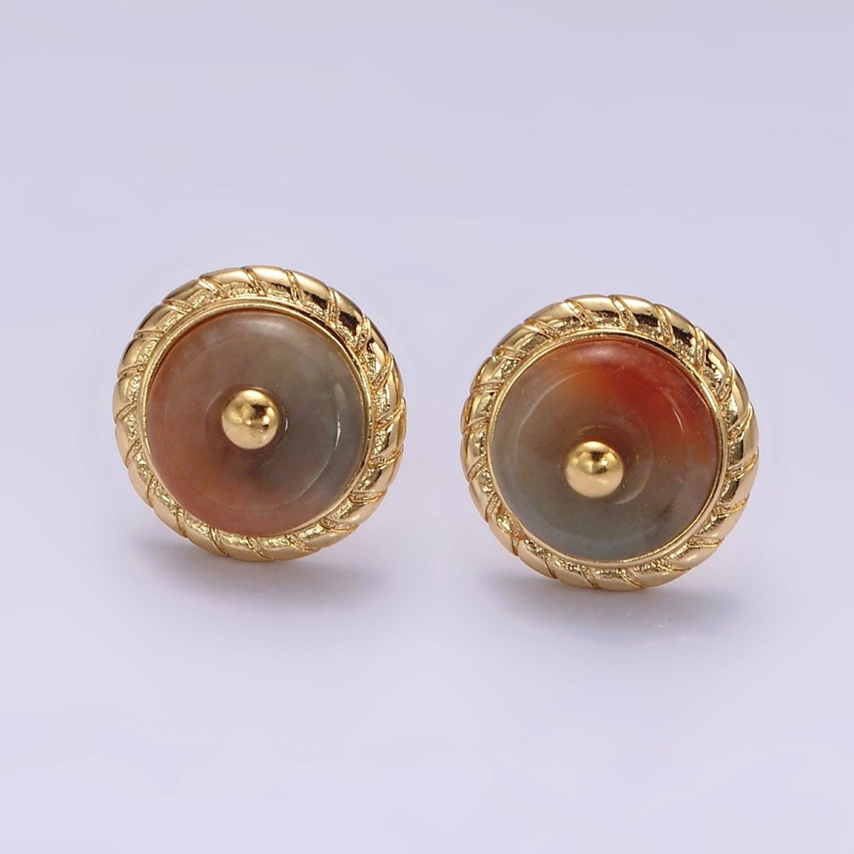 14K Gold Filled Round Aventurine, Smokey Quartz, Unakite, Carnelian Bezel Stud Earrings | V-051 - V-054 - DLUXCA