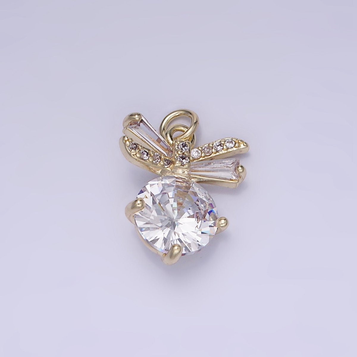 14K Gold Filled Round Bow Solitaire Clear Cz Charm | AG-677 - DLUXCA