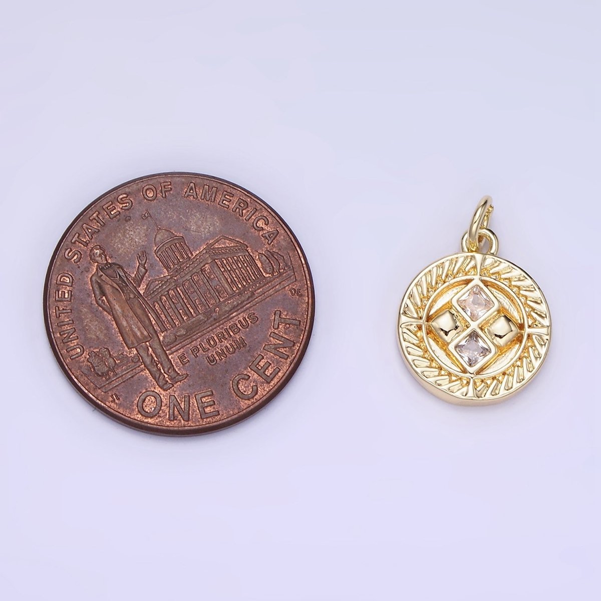 14K Gold Filled Round Charm Diamond CZ 15mm | AG-658 - DLUXCA