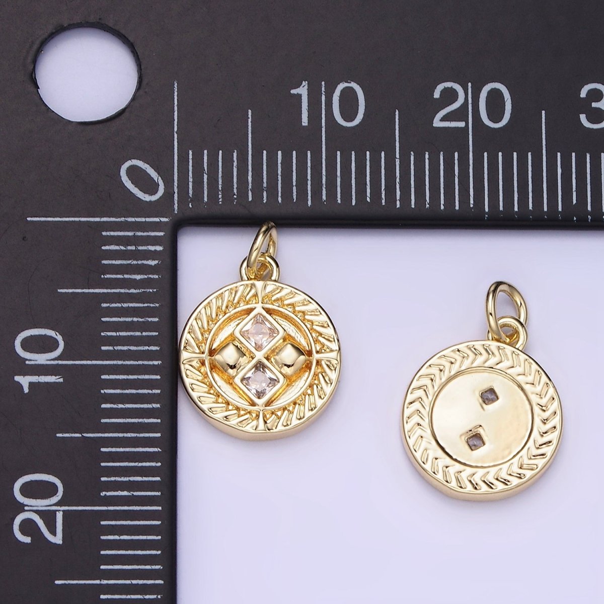 14K Gold Filled Round Charm Diamond CZ 15mm | AG-658 - DLUXCA