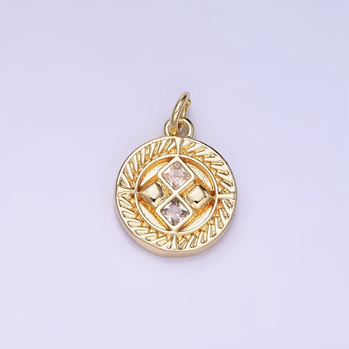 14K Gold Filled Round Charm Diamond CZ 15mm | AG-658 - DLUXCA