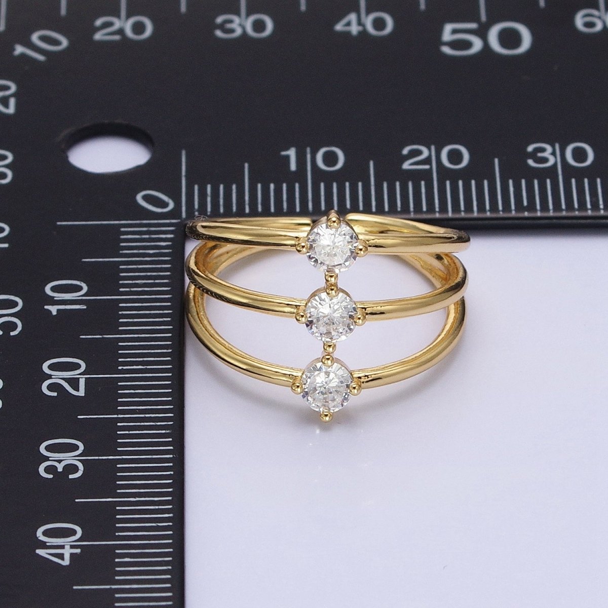 14K Gold Filled Round Clear CZ Triple Band Ring in Gold & Silver | O1950 O1951 - DLUXCA