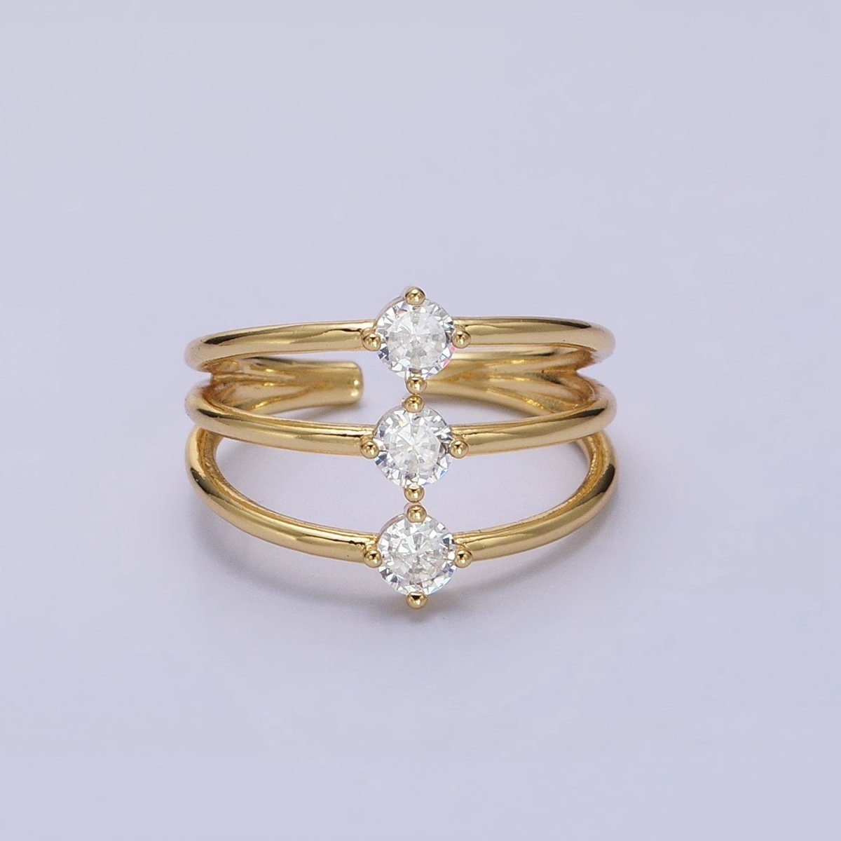14K Gold Filled Round Clear CZ Triple Band Ring in Gold & Silver | O1950 O1951 - DLUXCA