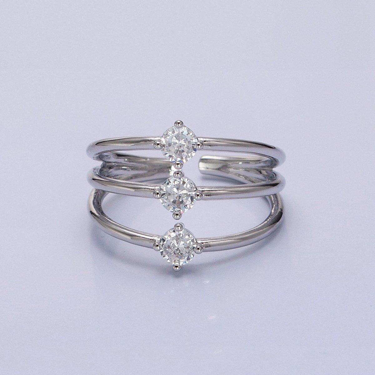 14K Gold Filled Round Clear CZ Triple Band Ring in Gold & Silver | O1950 O1951 - DLUXCA