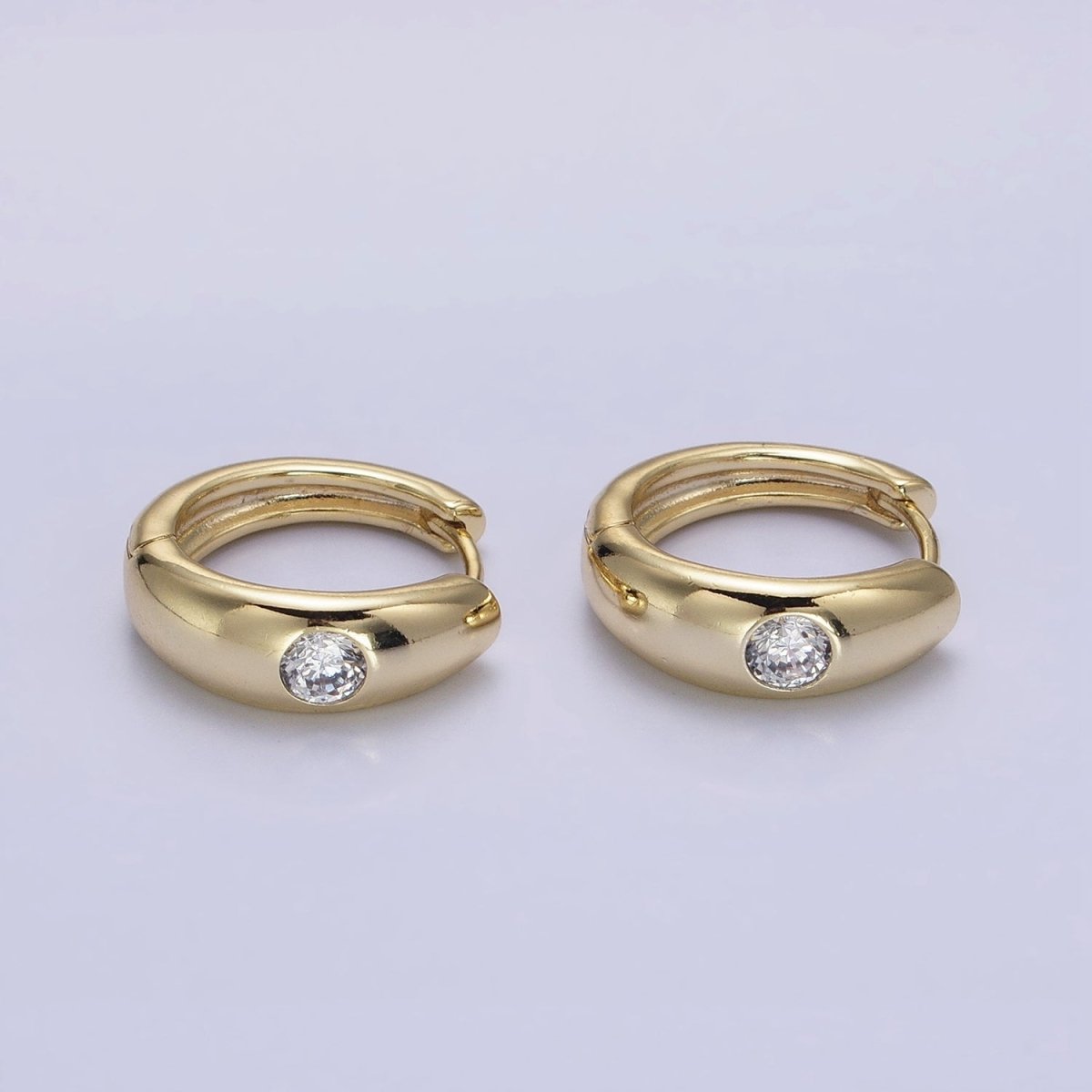 14K Gold Filled Round Clear Dot CZ 17.5mm Huggie Earrings | AB1531 - DLUXCA