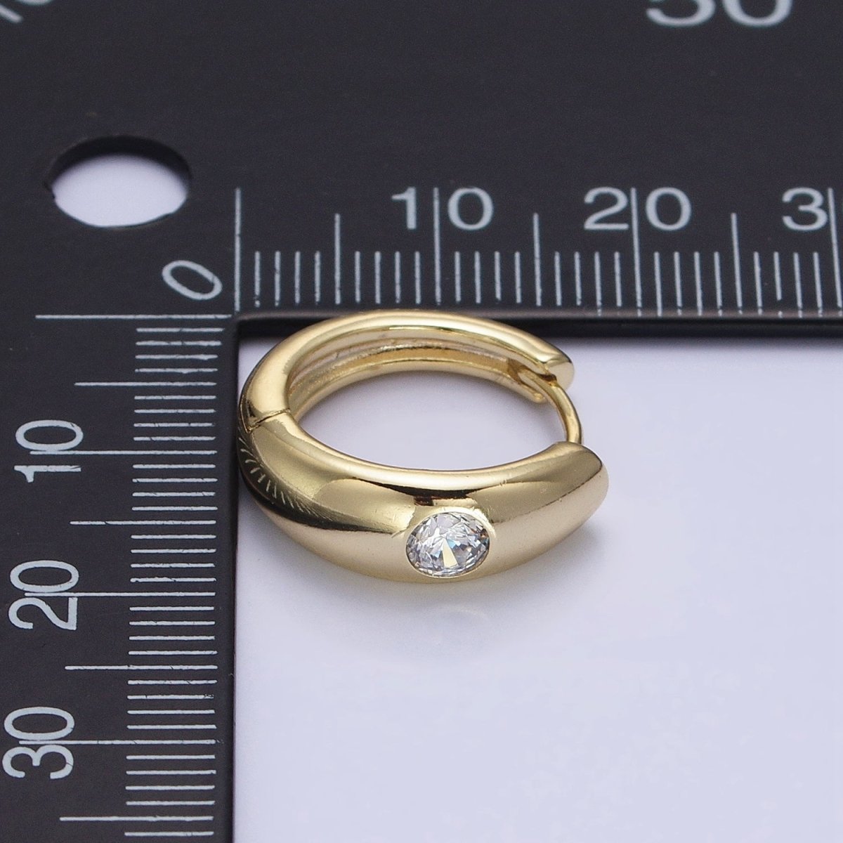 14K Gold Filled Round Clear Dot CZ 17.5mm Huggie Earrings | AB1531 - DLUXCA