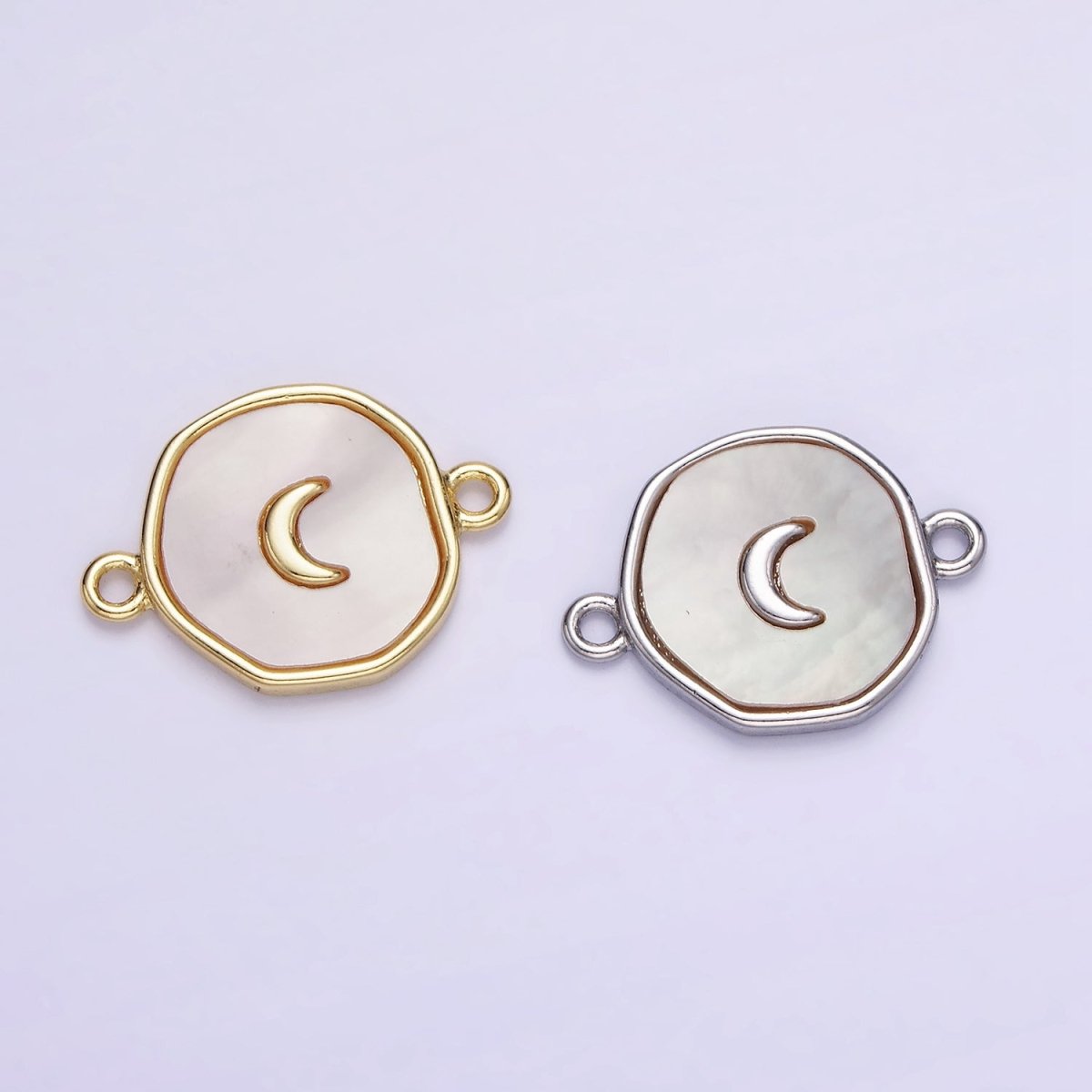 14K Gold Filled Round Coin Crescent Moon Charm Connector Shell Pearl Link Connector | G285 - DLUXCA