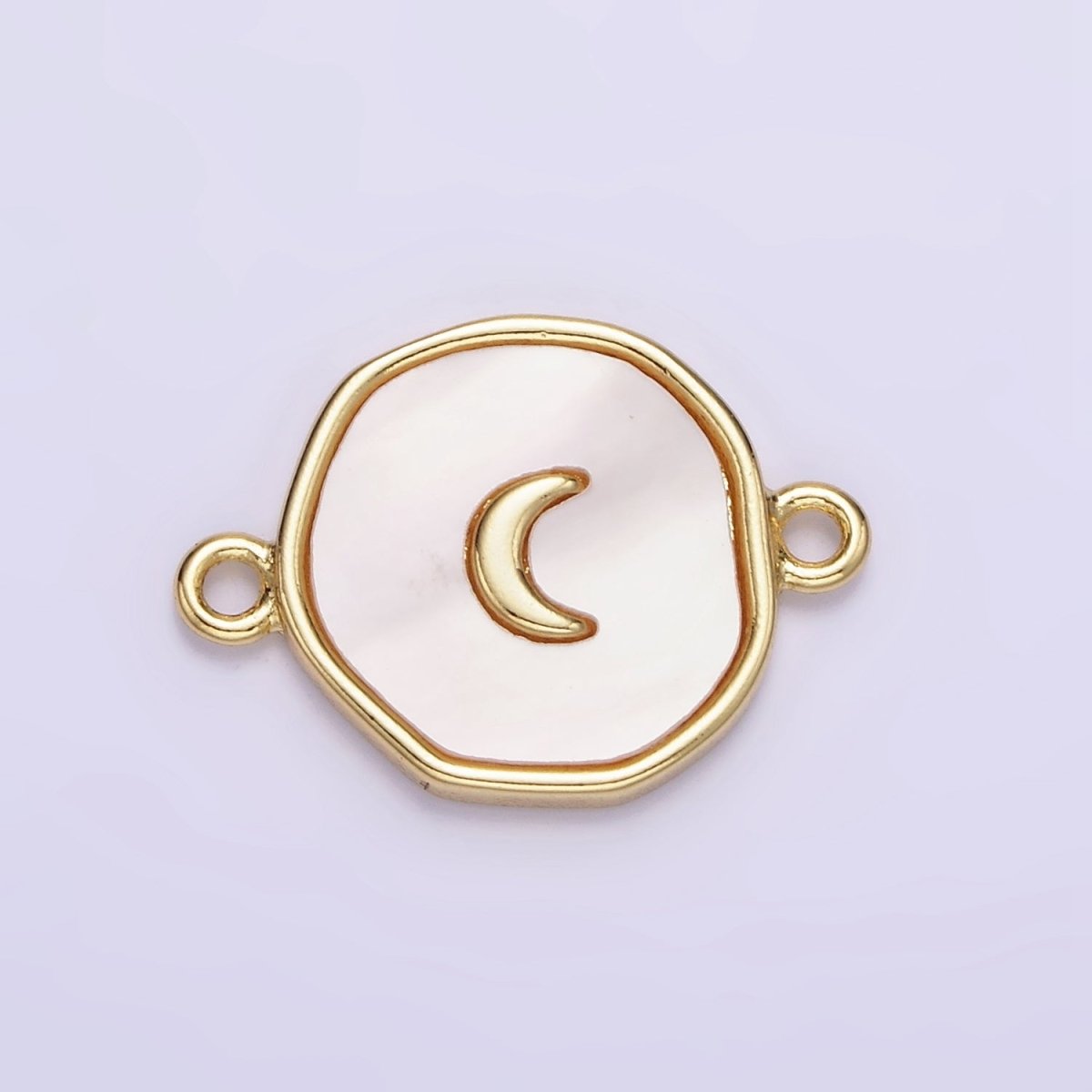 14K Gold Filled Round Coin Crescent Moon Charm Connector Shell Pearl Link Connector | G285 - DLUXCA