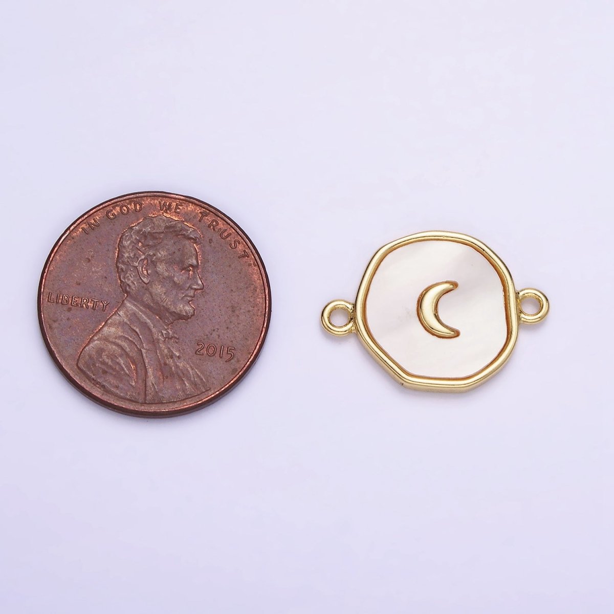 14K Gold Filled Round Coin Crescent Moon Charm Connector Shell Pearl Link Connector | G285 - DLUXCA