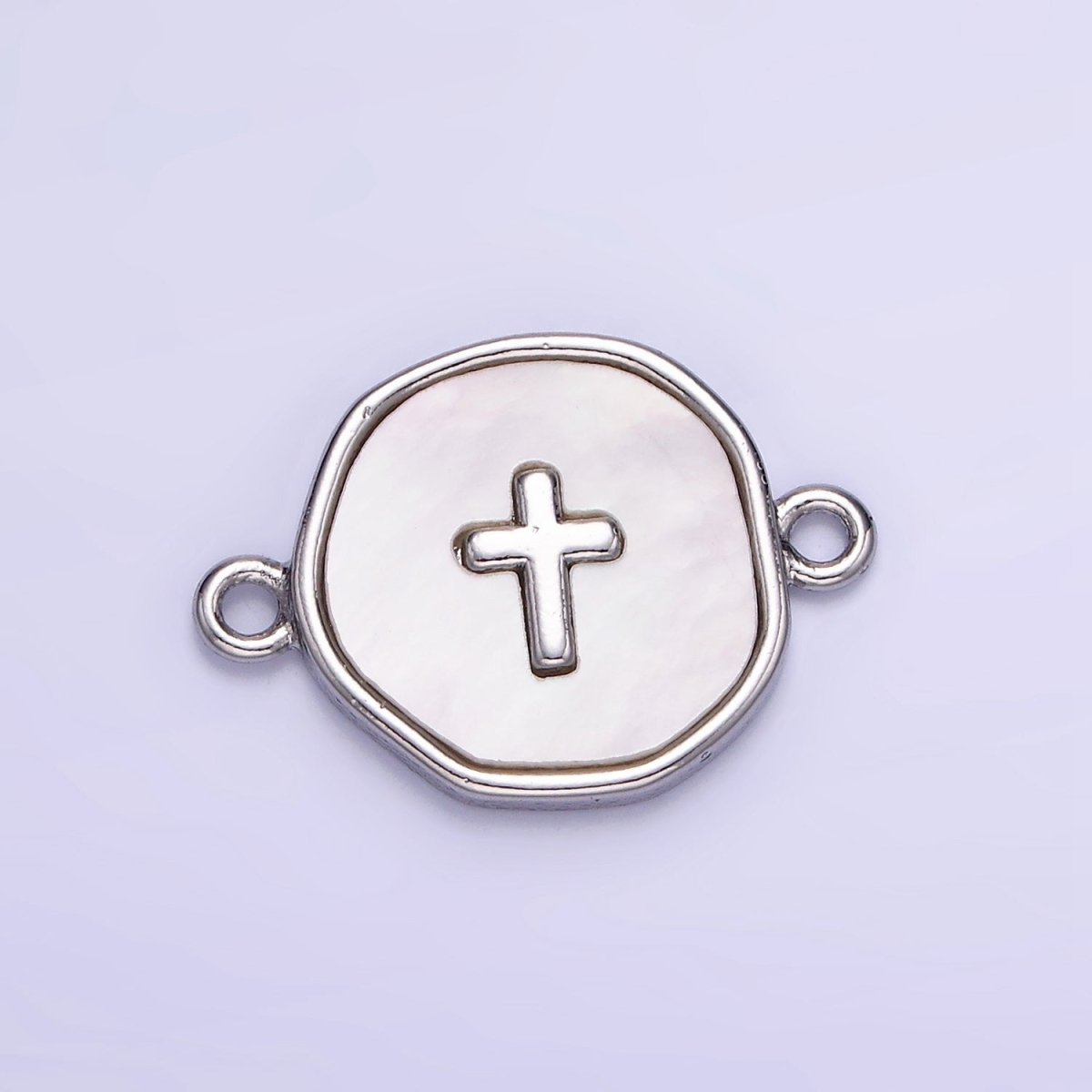 14K Gold Filled Round Coin Cross Charm Connector Shell Pearl Link Connector | G287 - DLUXCA