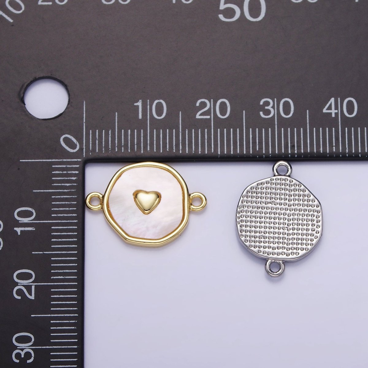 14K Gold Filled Round Coin Heart Charm Connector Shell Pearl Link Connector | G286 - DLUXCA