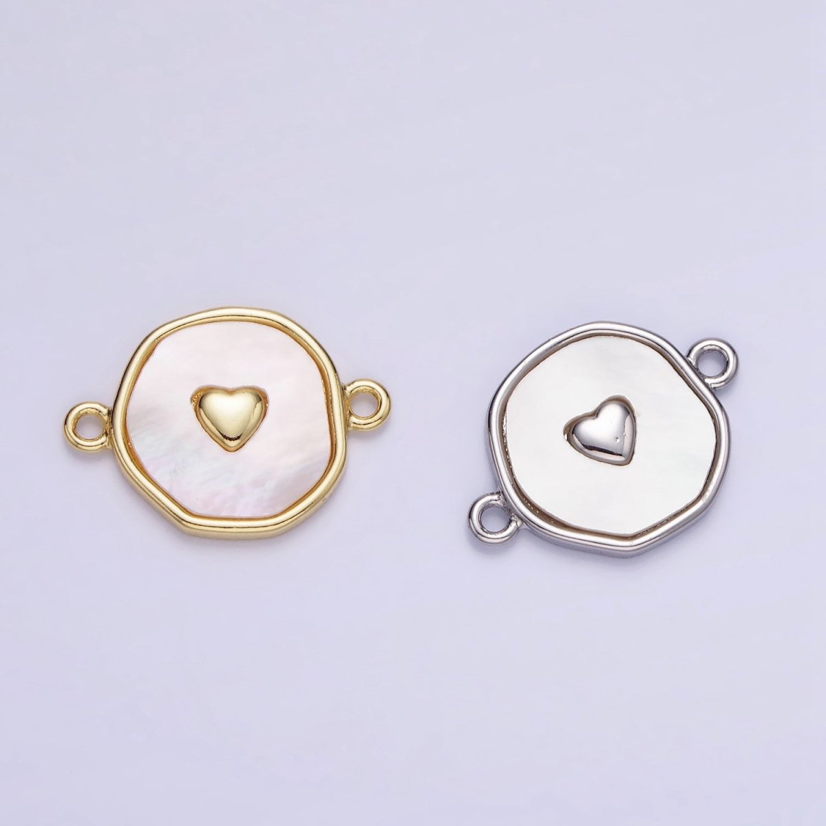 14K Gold Filled Round Coin Heart Charm Connector Shell Pearl Link Connector | G286 - DLUXCA