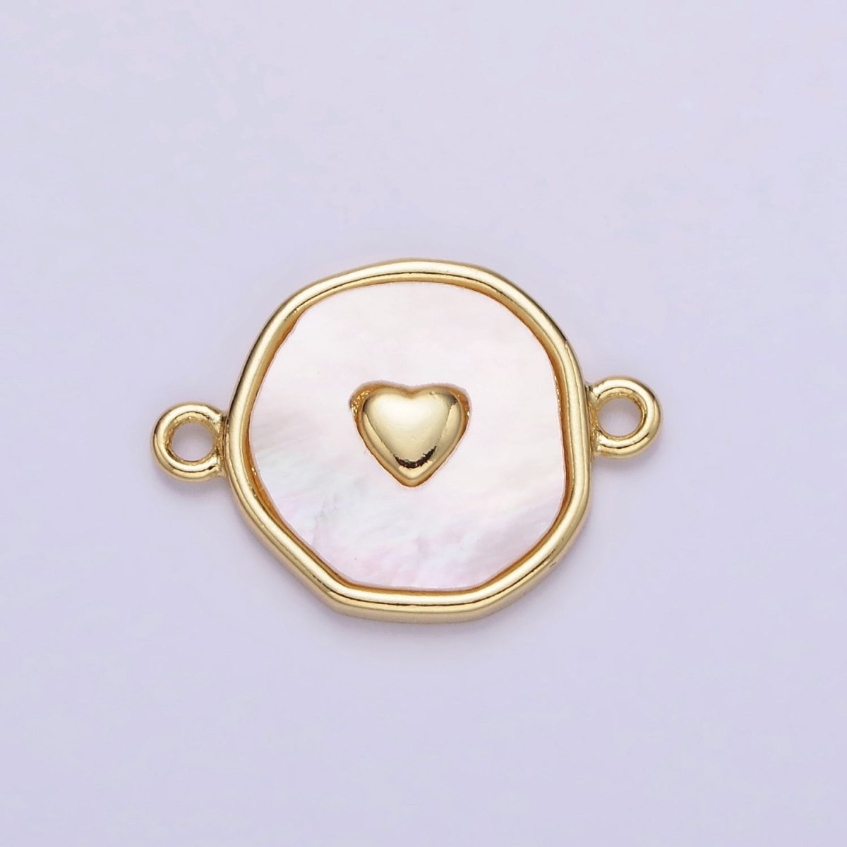 14K Gold Filled Round Coin Heart Charm Connector Shell Pearl Link Connector | G286 - DLUXCA