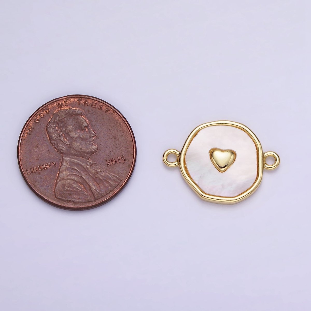 14K Gold Filled Round Coin Heart Charm Connector Shell Pearl Link Connector | G286 - DLUXCA