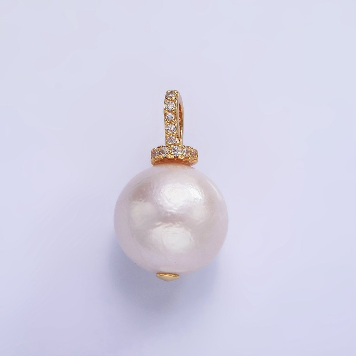 14K Gold Filled Round Freshwater Pearl Micro Paved CZ Bail Pendant | P1693 - DLUXCA