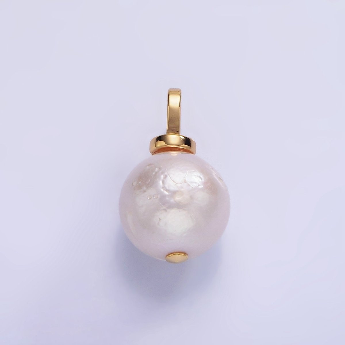 14K Gold Filled Round Freshwater Pearl Micro Paved CZ Bail Pendant | P1693 - DLUXCA