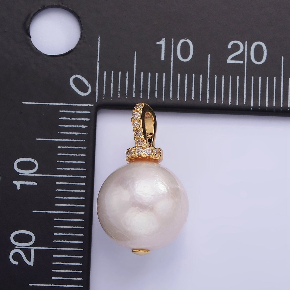 14K Gold Filled Round Freshwater Pearl Micro Paved CZ Bail Pendant | P1693 - DLUXCA