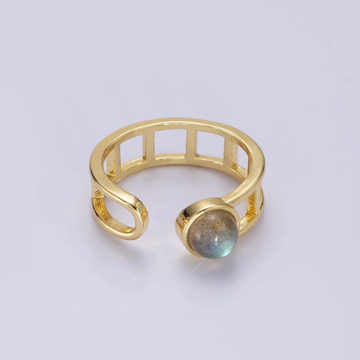 14K Gold Filled Round Labradorite Bar Wrap Double Band Ring | O-642 - DLUXCA